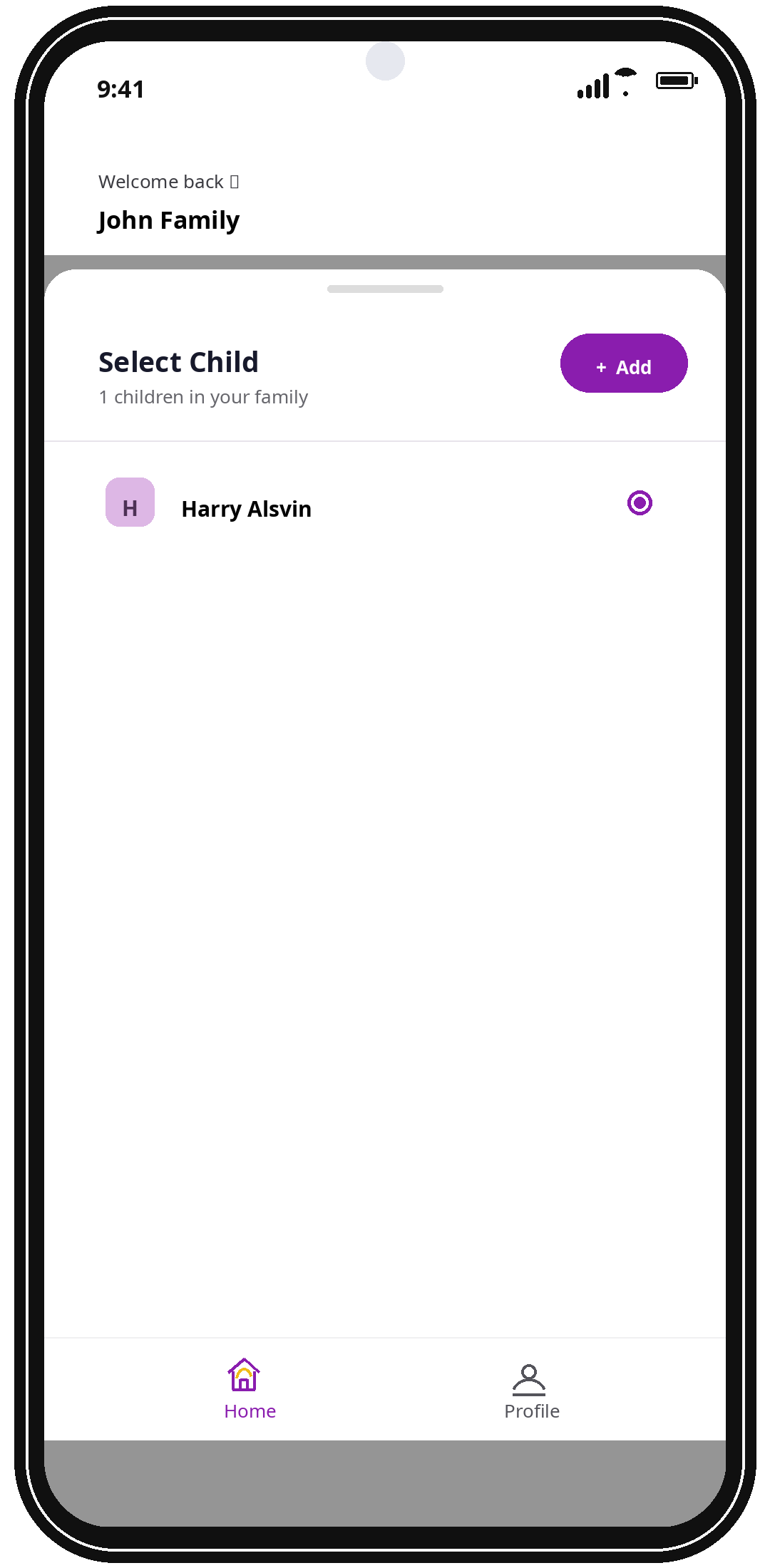 Select child screen