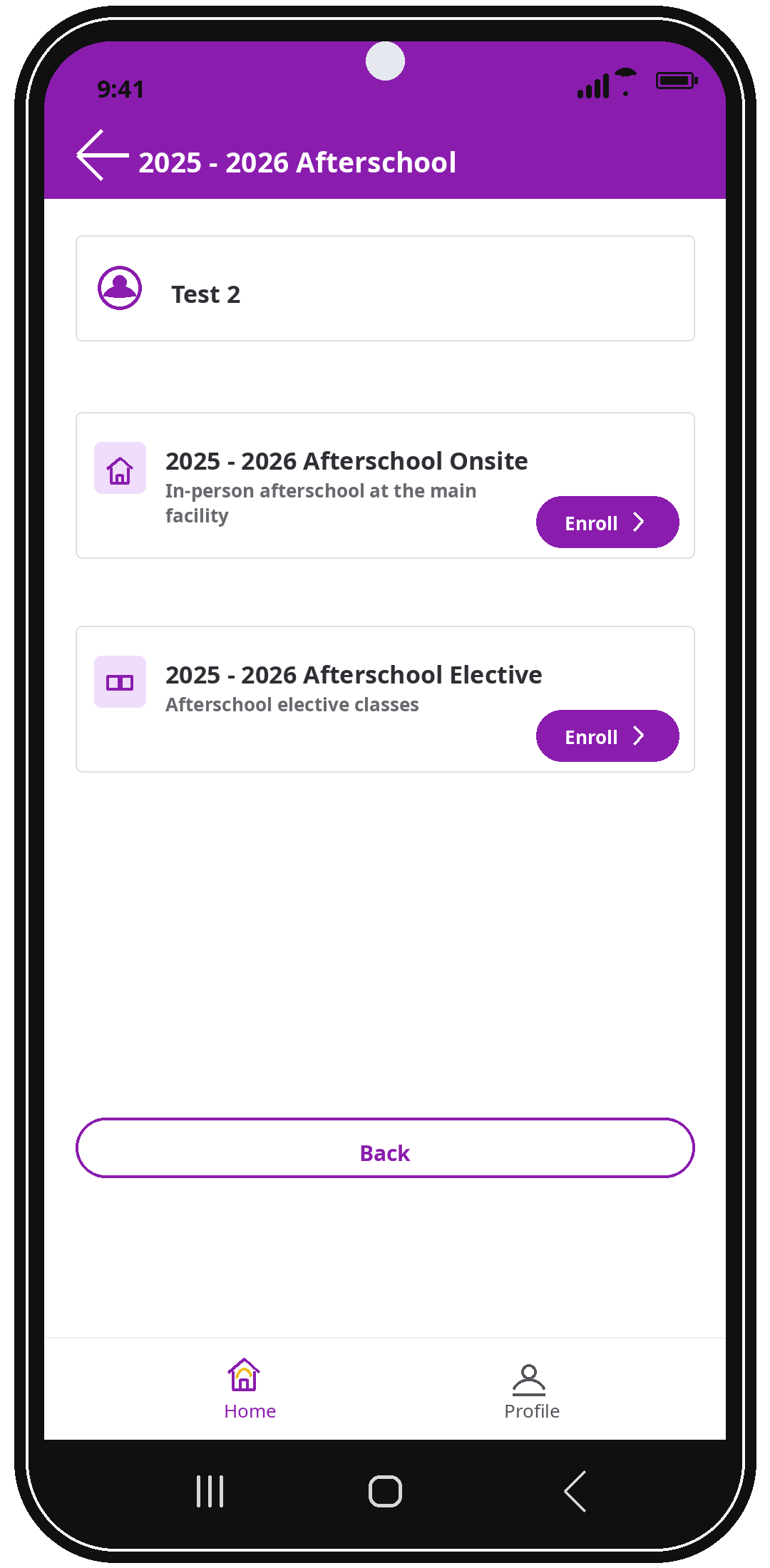 AfterSchool enrollment options
